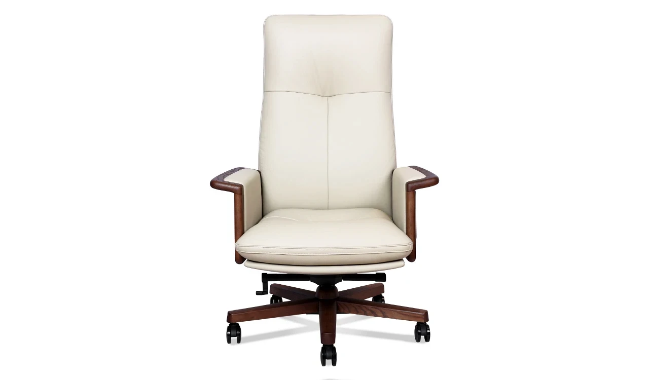 ‘Tudor’ High Back Office Chair In Pearl Beige Italian Leather