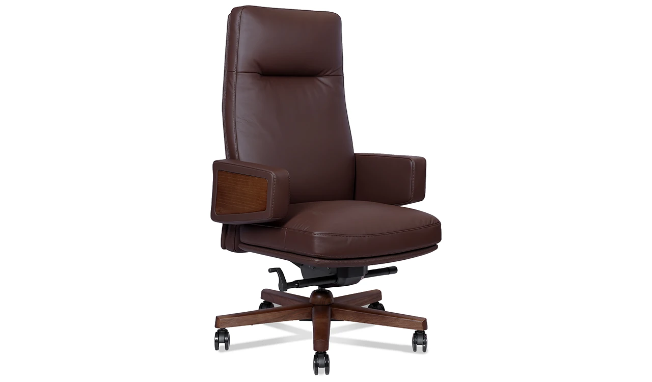 ‘Crest’ High Back Office Chair In Truffle Brown Italian Leather