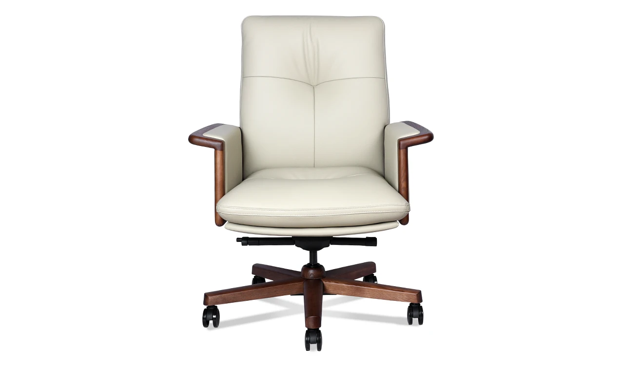 ‘Tudor’ Medium Back Office Chair In Pearl Beige Italian Leather