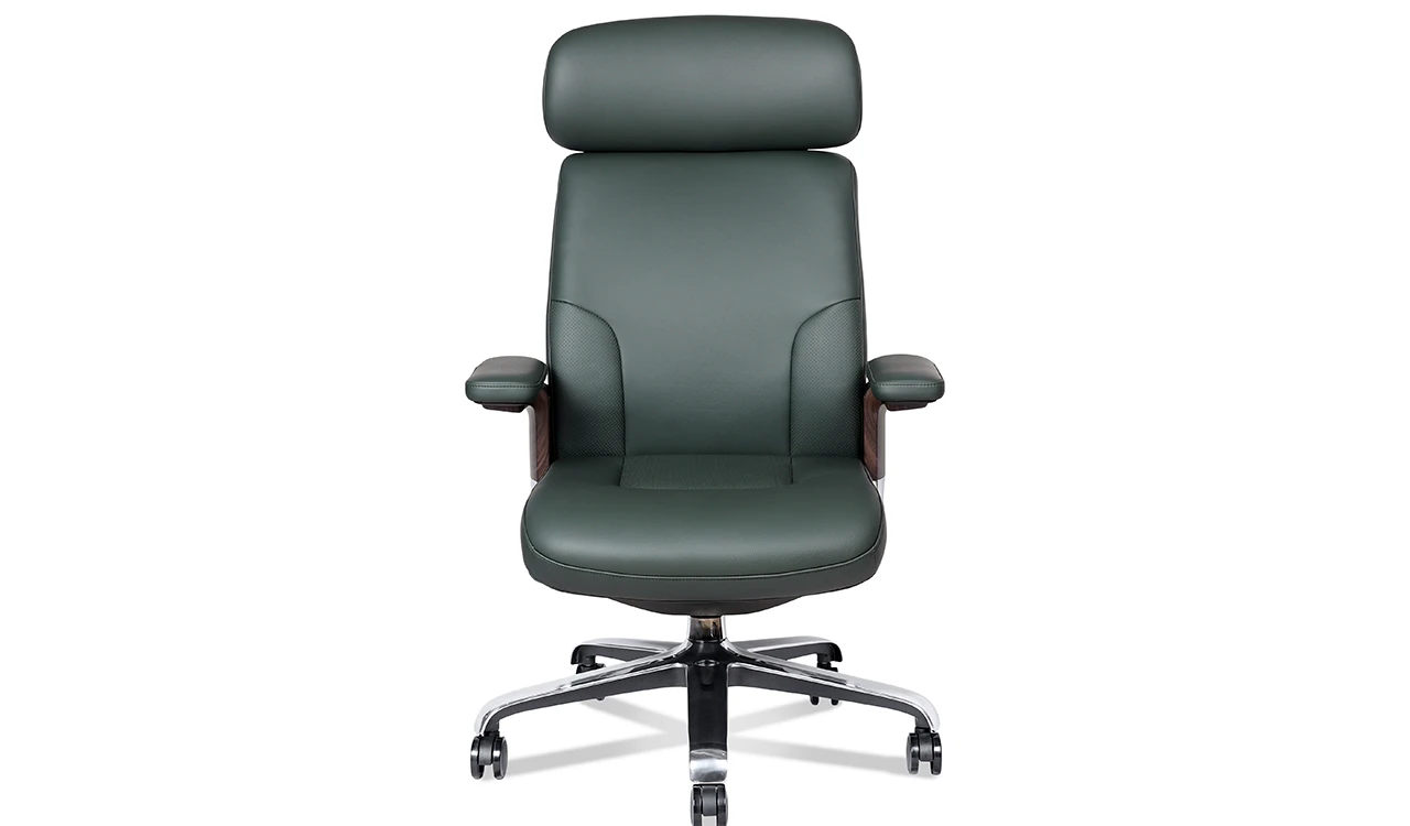 ‘Regent’ High Back Office Chair In Windsor Green Italian Leather