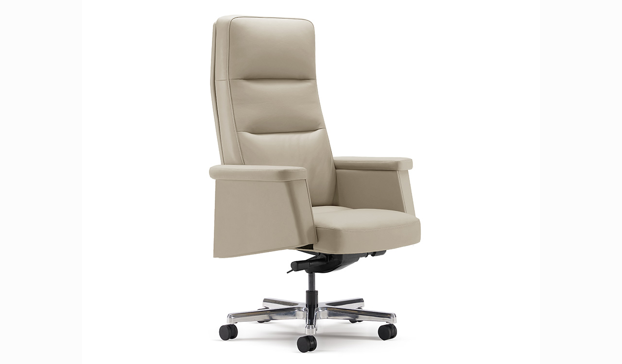 ‘Royale’ High Back Office Chair In Beige  Leather Upholstery