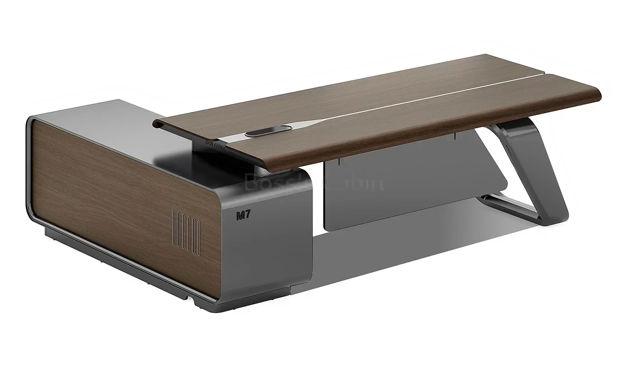 ‘M7’ 8 Feet Desk With Slanted Leg In North American Walnut Veneer