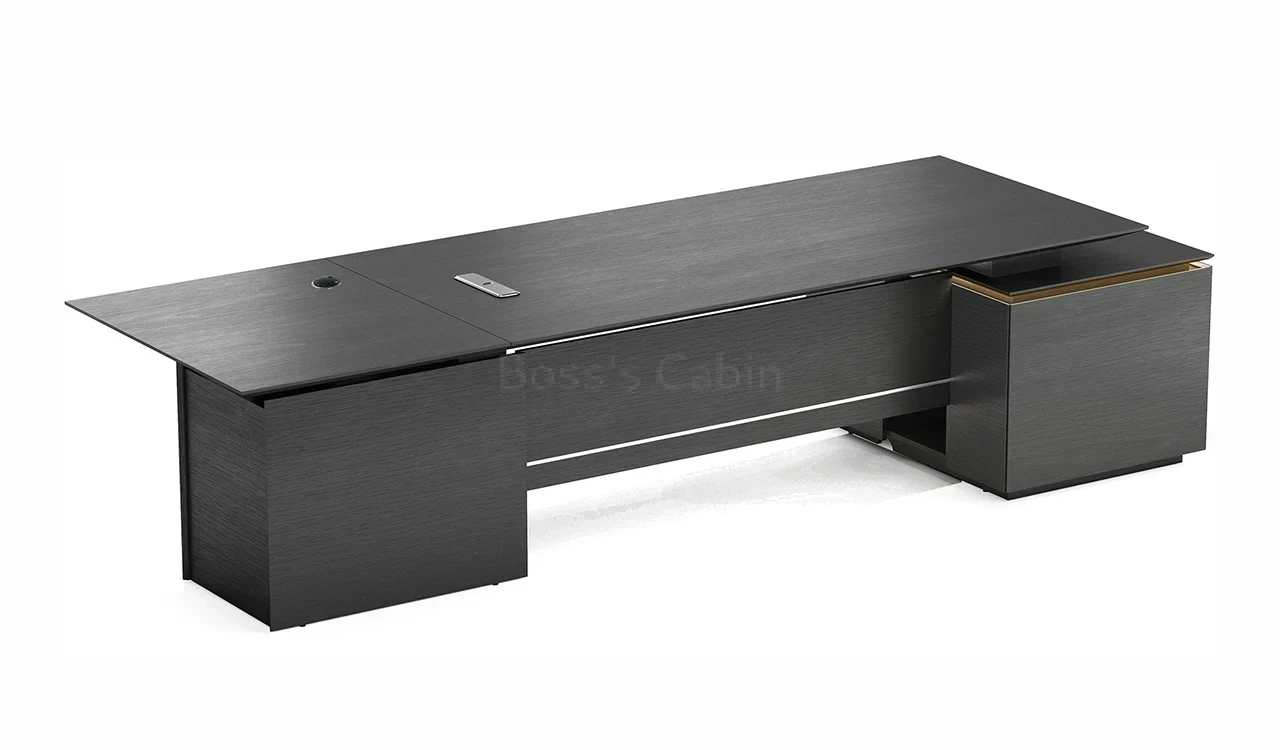 ‘Vizion’ 9 Feet Desk In Black Oak Finish With Height Adjustment