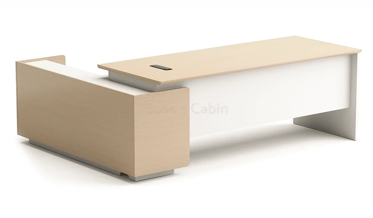 ‘Plex’ 7 Feet Office Desk In Beige Walnut & Ariston White Finish