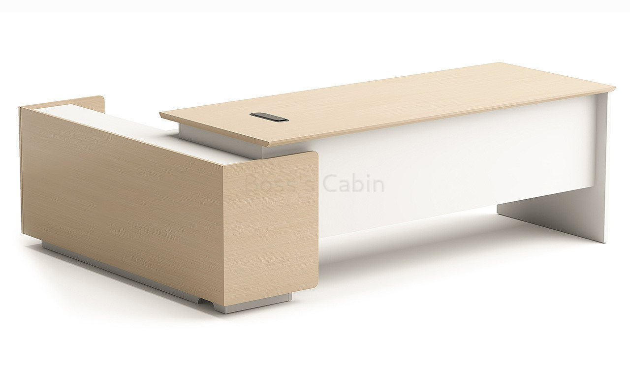 ‘Plex’ 7 Feet Office Desk In Beige Walnut & Ariston White Finish