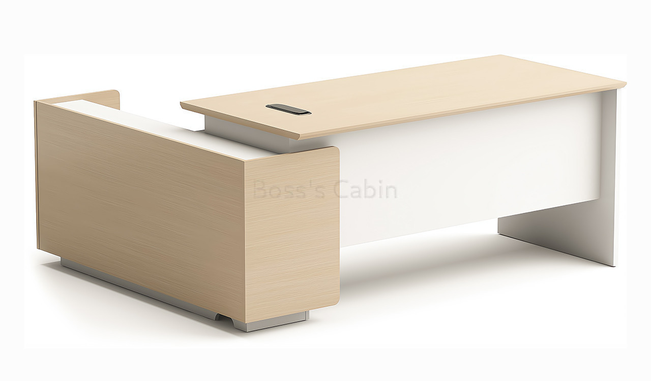 ‘Plex’ 6 Feet Office Desk In Beige Walnut & Ariston White Finish