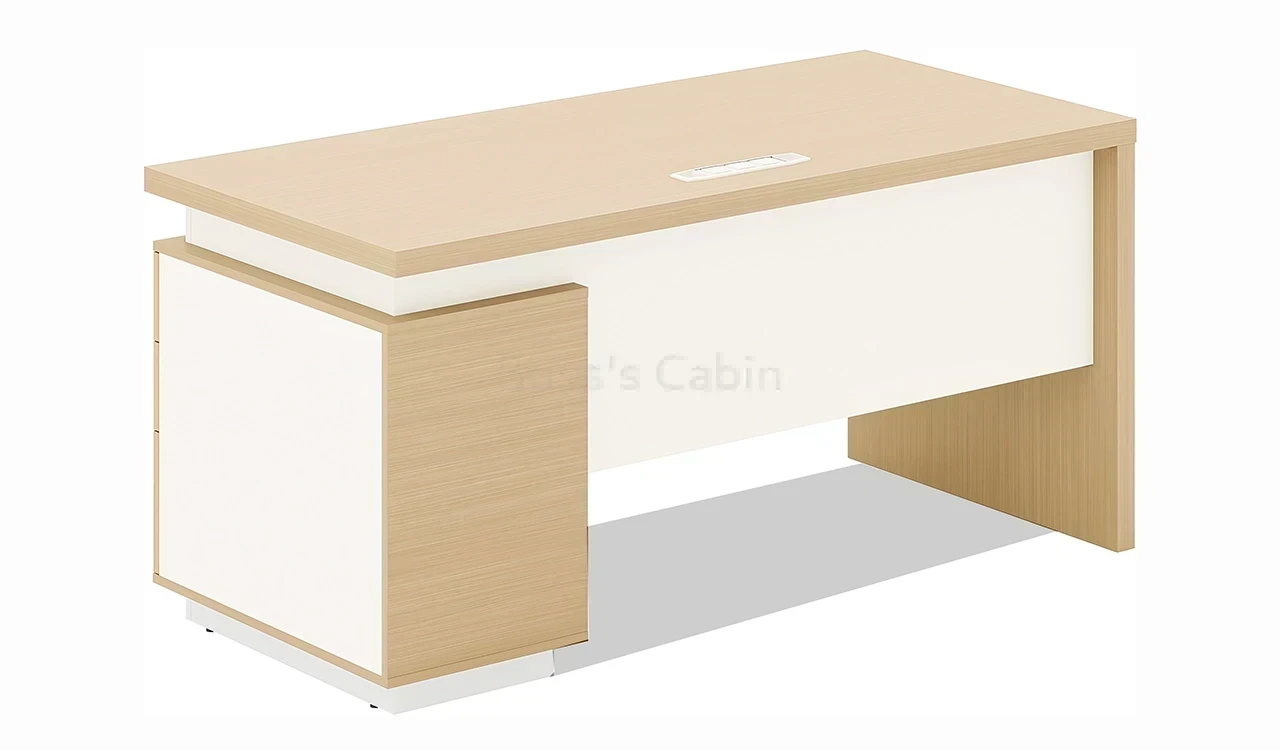 ‘Plex’ 5 Feet Office Desk In Beige Walnut & Ariston White Finish