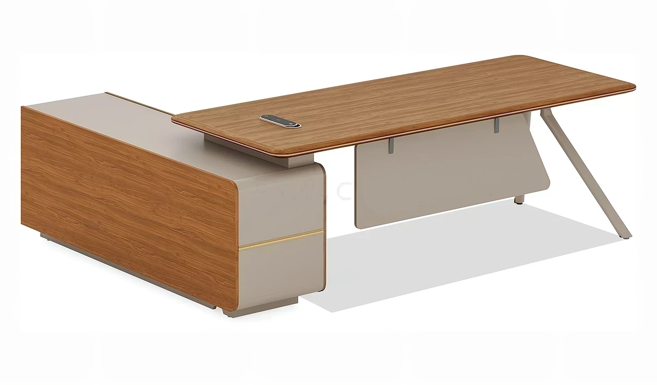 ‘Swan Neo’ 8 Feet Desk In Golden Sandal Wood & Seagull Gray