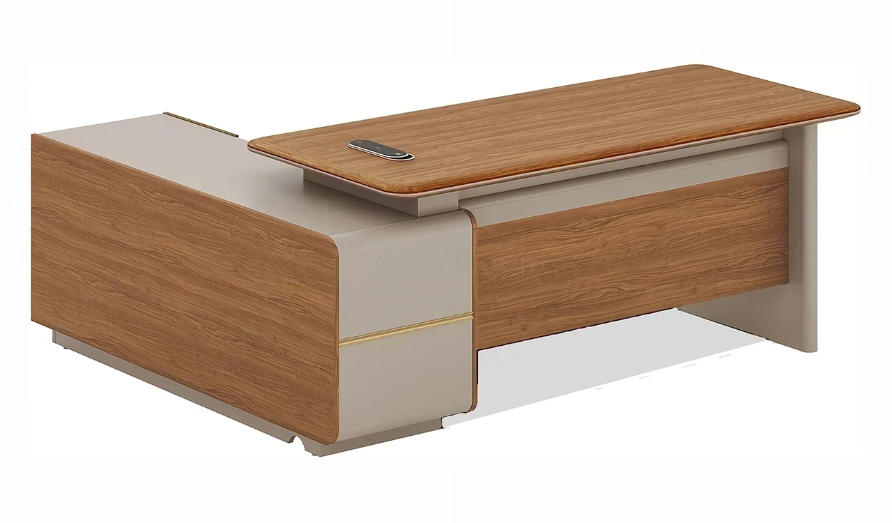 ‘Swan Neo’ 6.5 Ft Desk In Golden Sandal Wood & Seagull Gray
