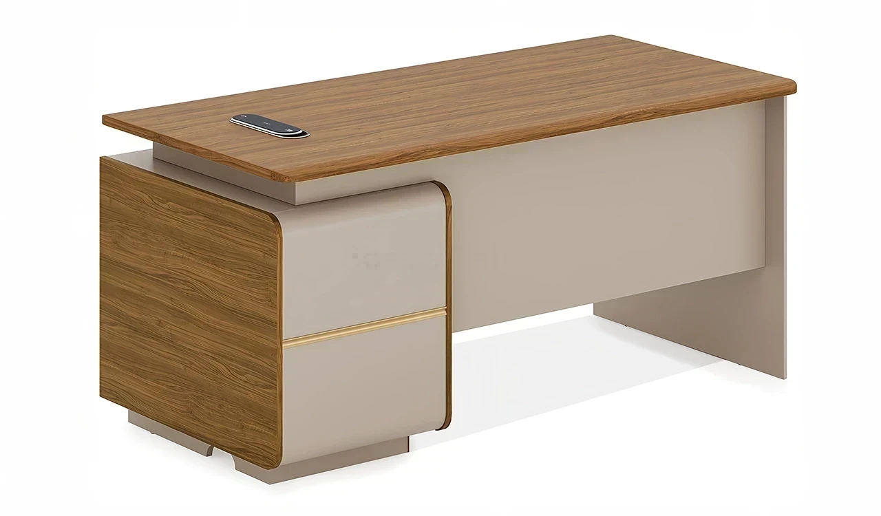 ‘Swan Neo’ 5 Feet Desk In Golden Sandal Wood & Seagull Gray