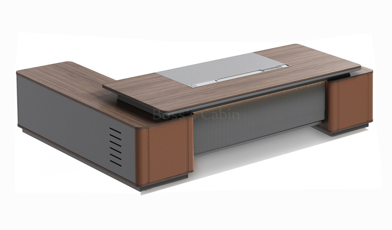 ‘Nexa’ 9 Feet Office Desk In Pari Walnut And Advanced Gray