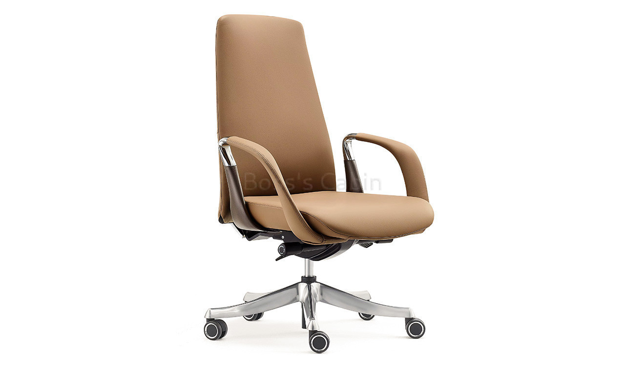 ‘Duke’ Mid Back Office Chair In Latte Brown Leather