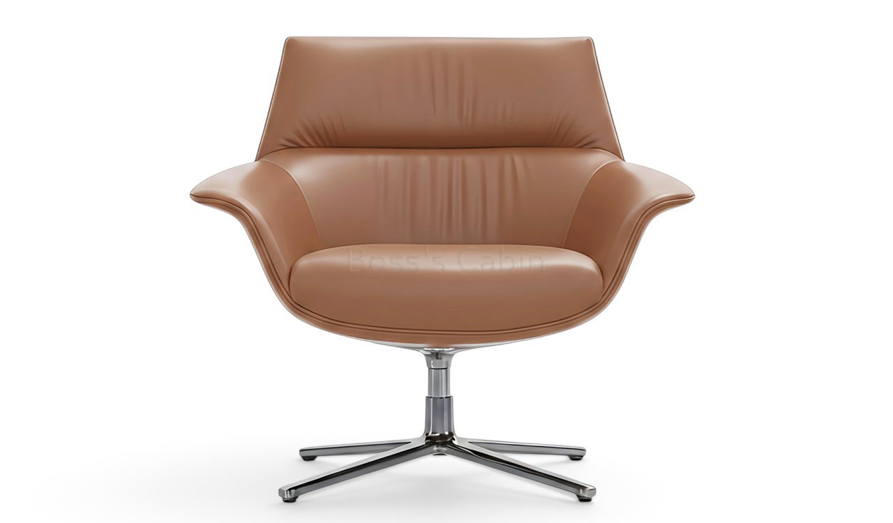 ‘Nesta’ Lounge Chair With Swivel Function In Tan Italian Leather