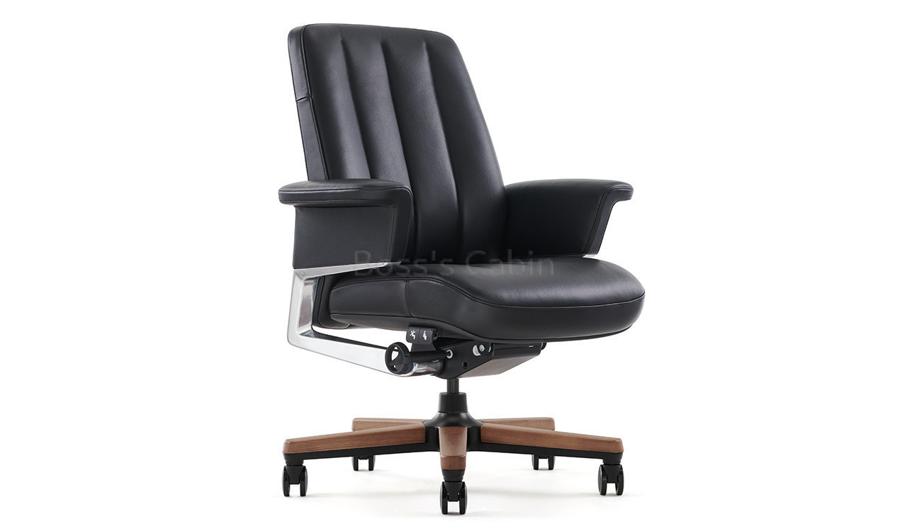 ‘Titan’ Medium Back Office Chair In Black Italian Leather