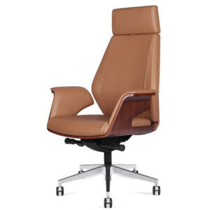 ‘Coupe’ High Back Tan Leather Office Chair With Adjustable Headrest