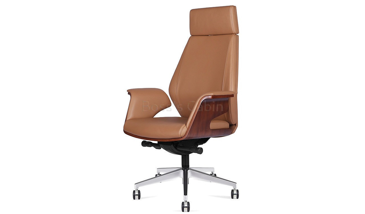 ‘Coupe’ High Back Tan Leather Office Chair With Adjustable Headrest