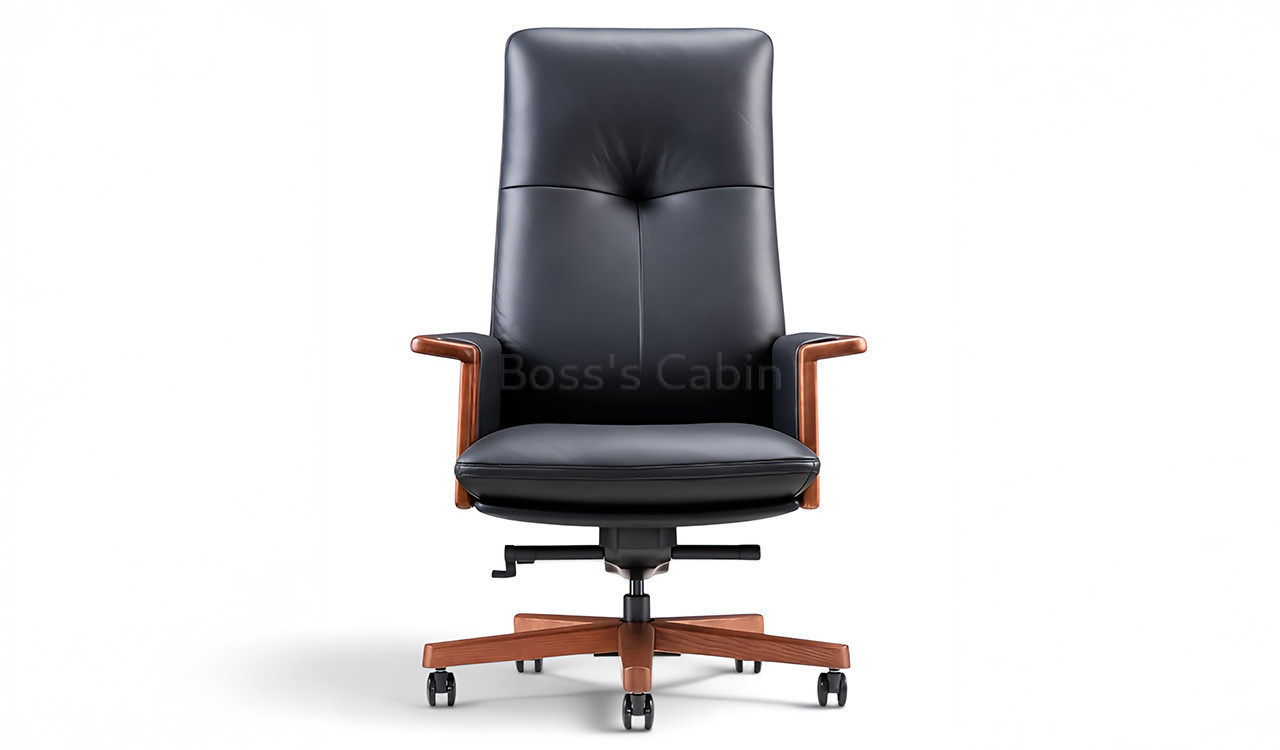 ‘Tudor’ High Back Office Chair In Black Italian Leather