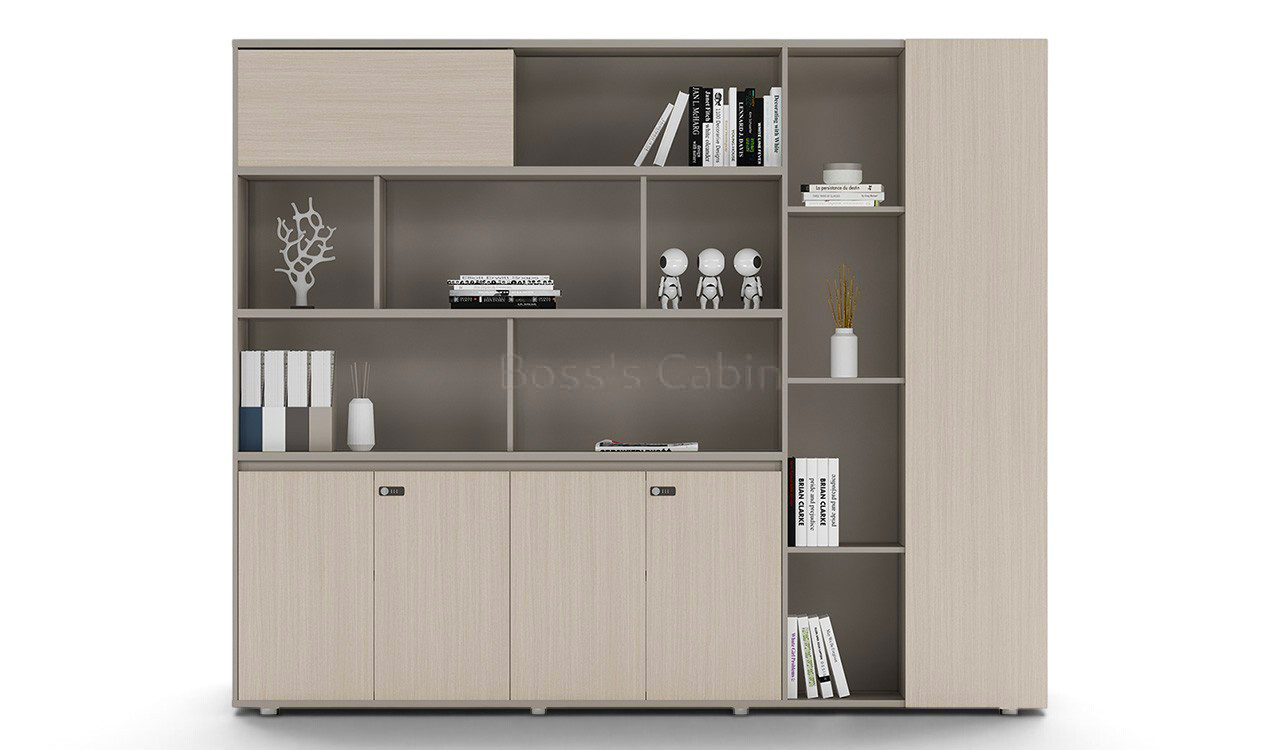 ‘Lucira’ 8 Feet Width Office Cabinet In White Oak & Seagull Gray